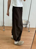 匯媚花苞氣球女士休閑褲2025年冬季新款加厚外穿褲子慵懶闊腿褲潮流女 咖色 L 曬單實(shí)拍圖