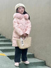 鴨鴨時(shí)尚兒童服女童中長(cháng)款冬季新款白鴨絨女孩中大童碎花保暖洋氣外套 櫻花粉 120 cm 曬單實(shí)拍圖