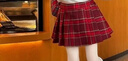 莫代爾女童半身裙紅色毛呢格子短裙秋冬裝韓版兒童學(xué)院風(fēng)百褶裙親子時(shí)尚 S25款呢子料(安全褲 松緊腰) 130 建議年齡5-6歲尺碼（適合120碼建議年齡 曬單實(shí)拍圖