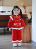 班喜迪女童漢服套裝秋冬裝兒童新中式寶寶周歲禮服國風(fēng)唐裝冬季拜年衣服 紅色 90 曬單實(shí)拍圖