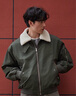 GXG男裝復古仿羊毛羔領(lǐng)工裝夾克休閑棉服刺繡外套 軍綠 190/XXXL 曬單實(shí)拍圖