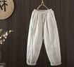 蘑菇同學(xué)中國風(fēng)棉麻加棉加厚棉褲女冬季松緊腰抽繩哈倫褲夾棉保暖休閑褲 麻白色 L 建議90-120斤  曬單實(shí)拍圖