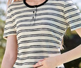 百圖betu女裝2025夏季新款T恤撞色圓領(lǐng)開(kāi)筒間色條紋短袖上衣女2503T22 黑白條 L 曬單實(shí)拍圖