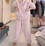 浪莎（LangSha）秋冬新款睡衣女士珊瑚絨加厚時(shí)尚保暖加厚長(cháng)毛絨可外穿家居服套裝 粉色拉鏈【上衣加褲子】 L 【建議100-120斤】 曬單實(shí)拍圖