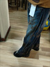 加絨加厚提花高腰直筒牛仔褲冬季新款大碼寬松闊腿褲暗花牛仔褲女 海藍色不加絨 31  建議135-145斤 曬單實(shí)拍圖