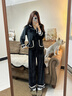 莫代爾金絲絨睡衣女士秋冬季開(kāi)衫翻領(lǐng)長(cháng)袖花邊蕾絲高級感氣質(zhì)家居服套裝 黑色 M 80-100斤 曬單實(shí)拍圖