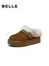 百麗（Belle）民族風(fēng)毛口毛毛鞋女冬季新款商場(chǎng)同款加毛保暖半拖F3D1DDM5 棕色 36 (230mm) 曬單實(shí)拍圖