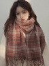 啄木鳥(niǎo)格子圍巾女秋冬季2025新款干枯玫瑰粉色氛圍感高級感百搭加厚圍脖 干枯玫瑰粉-丁香格子【加厚升級 曬單實(shí)拍圖
