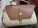 MK女士包包女2025新款時(shí)尚輕奢手提包真牛皮質(zhì)感斜挎包單肩 米白拼棕 下寬21CM、寬9.5CM、高14.5CM 曬單實(shí)拍圖