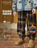 瑪米瑪卡（MOMOCO）男童褲子冬季加絨厚款兒童休閑褲潮流加絨格子褲 咖色 120 曬單實(shí)拍圖