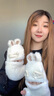 viney新款毛線(xiàn)手套女冬季加絨加厚可愛(ài)兔子翻蓋露指手套生日禮物送女生 【奶白】送女友老婆高級感輕奢 曬單實(shí)拍圖
