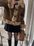 妙奕嘉冬季毛領(lǐng)牛角扣外套女毛絨外套仿麂皮絨外套棉衣棉服毛毛棉襖上衣 復古毛領(lǐng)牛角扣外套【棕色】 M （建議90-110斤） 曬單實(shí)拍圖