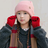 萃然詩(shī)兒童帽子秋冬戶(hù)外保暖針織帽女童加絨護耳男童套頭翻邊帽 粉色 曬單實(shí)拍圖