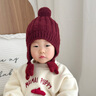 U&MUDI寶寶帽子冬天毛線(xiàn)帽可愛(ài)韓版星星加厚保暖護耳帽男女童防風(fēng)針織帽 雙星單球護耳 酒紅 8個(gè)月-4歲(頭圍46-52cm) x 均碼 曬單實(shí)拍圖