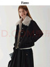 fano studios范洛Fano 復古加厚麂皮短外套2025冬季設計可拆卸毛領(lǐng)棉服夾克女 黑色第二批 M 曬單實(shí)拍圖