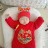 純棉滿(mǎn)月寶寶衣服冬裝新生兒百天嬰兒禮服加厚外出新年拜年棉服紅 連腳如意龍(棉花款)+帽+圍嘴 66cm 12-14斤 曬單實(shí)拍圖