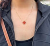 禾妍金包銀項鏈輕奢四葉草項鏈女士新款紅瑪瑙吊墜生日禮物送女友老婆 幸運四葉草項鏈-紅-總重約3.5g 曬單實(shí)拍圖