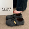 啄木鳥(niǎo)加絨保暖單鞋女2025冬季新款復古呢子內增高毛毛棉鞋冬天通勤女鞋 灰色  加絨 37 (235mm) 曬單實(shí)拍圖