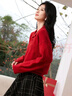 尚靜針織衫女25秋冬新款女裝新中式通勤減齡娃娃領(lǐng)新年紅色毛衣女上衣 曬單實(shí)拍圖