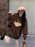 LDBE美式復古咖色熊印花衛衣女秋冬加絨加厚寬松慵懶風(fēng)高級感休閑上衣 棕色春秋薄款 M 95斤內 曬單實(shí)拍圖