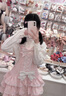 TO ALICE【To Alice】熊之原創(chuàng  )lolita古早昭和蛋糕三層裙擺背帶裙襯衫套裝 C8637粉色背帶裙 S 曬單實(shí)拍圖