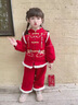 班喜迪女童漢服套裝秋冬裝兒童新中式寶寶周歲禮服國風(fēng)唐裝冬季拜年衣服 紅色 100 曬單實(shí)拍圖
