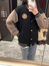 花語(yǔ)志女士外套秋冬小個(gè)子百搭短款外套棒球服休閑加厚女裝外套夾克韓版 滑板胸章棒球服【黑色】 2XL 【建議110-120斤】 曬單實(shí)拍圖