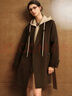 ELLE【山羊絨】綿羊毛假兩件雙面呢大衣女2025冬新款新年連帽毛呢外套 深棕 L 曬單實(shí)拍圖