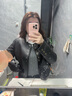 三彩2025春季新款PU皮外套圓領(lǐng)單排扣短款寬松皮衣夾克女 曬單實(shí)拍圖