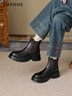 達芙妮黑色馬丁靴女秋冬季加絨短靴子2025新爆款百搭厚底內增高皮鞋 曬單實(shí)拍圖