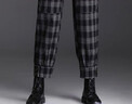 2025年復合絨秋冬新款百搭高腰寬松顯瘦加絨保暖九分褲束腳蘿卜褲 格子色【加絨加厚】 2XL 【建議130-145斤】 曬單實(shí)拍圖