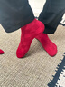 雅鹿本命年紅色中筒襪子女含羊毛結婚喜慶長(cháng)襪秋冬季女士加厚保暖襪 【波浪+米花鏈+細條】 3雙 均碼 （建議34-39碼） 曬單實(shí)拍圖