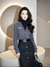 皮爾卡丹（pierre cardin）秋冬裝2025年新款時(shí)尚女裝感小香風(fēng)灰色針織上衣半裙兩件套裝 上衣 S 【建議80-95斤】 曬單實(shí)拍圖
