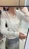 LDBE蝴蝶結拼接蕾絲長(cháng)袖t恤女秋冬內搭修身顯瘦設計感漂亮打底衫上衣 白色 S 90斤內 曬單實(shí)拍圖