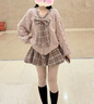 BLOVELAN楓糖物語(yǔ) 減齡甜美蝴蝶結毛衣+磨毛格紋花苞短裙套裝秋冬 木槿粉格（半身裙； XS 曬單實(shí)拍圖
