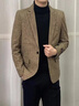 皮爾卡丹（pierre cardin）2025春秋男士西服外套韓版潮流休閑長(cháng)款修身痞帥格子毛呢西裝 卡其色 XL 建議130-150斤 曬單實(shí)拍圖