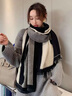 MELENDA KAMAR圍巾女冬季2025新款高檔保暖圍脖加厚披肩生日新年禮物送女生女友 黑米拼色 曬單實(shí)拍圖