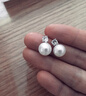 周六福白18K金鉆石珍珠耳釘耳飾新年生日禮物女X0913403 約7.5mm 一對 曬單實(shí)拍圖