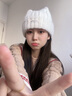 京悠雨【大頭星球】韓版休閑風(fēng)貓耳朵毛線(xiàn)帽女顯臉小百搭加厚保暖針織帽 卡其色 偏大碼(56-61CM) 曬單實(shí)拍圖