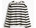 H&M女裝T恤春季大廓形印花落肩棉質(zhì)長(cháng)袖打底衫上衣1243660 奶油色/條紋 S 160/88 曬單實(shí)拍圖