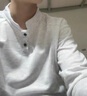 幻司白灰色美式亨利領(lǐng)衛衣男秋冬加絨痞帥長(cháng)袖t恤正肩重磅內搭打底衫 X91白灰色【春秋款】 常規 XL （適合）120-140斤 曬單實(shí)拍圖