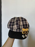 JIOESC日系可愛(ài)眼鏡小熊格紋畫(huà)家帽子八角貝雷帽女秋冬大頭圍顯臉小復古 小熊格紋貝雷帽 曬單實(shí)拍圖