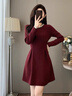 DRPR品牌女裝新品連衣裙女2025秋冬季復古名媛氣質(zhì)顯瘦小個(gè)子收腰修身 紅色連衣裙 L 曬單實(shí)拍圖