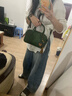 裘真【明星推薦】寬寬包植鞣牛皮休閑斜挎包手提保齡球包女 綠色 曬單實(shí)拍圖