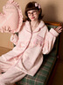 果殼（Gukoo）睡衣女冬季甜美可愛(ài)兔子滿(mǎn)印保暖翻領(lǐng)女士家居服套裝 粉白 M 曬單實(shí)拍圖