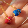 曼卡龍?chǎng)坦夂J黃金項鏈 古法工藝紅色藍色足金小福祿 新年禮物送女友 鎏光葫蘆-藍 5.76g 曬單實(shí)拍圖