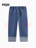 MQD童裝女大童24春休閑穿搭翻邊卡通牛仔長(cháng)褲 中牛仔藍 140cm 曬單實(shí)拍圖