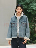 森馬（Semir）牛仔外套女拼接仿兔毛翻領(lǐng)寬松港風(fēng)冬季落肩夾棉夾克103724108001 曬單實(shí)拍圖