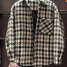 倉石一樹(shù) KAZUKI KURAISHI男士小香風(fēng)格子夾棉襯衫外套男秋冬新款潮流休閑加厚保暖翻領(lǐng)上衣 黑色 夾棉加厚款 2XL 165-190斤 曬單實(shí)拍圖