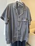 紅豆居家冰絲睡衣男夏季短袖開(kāi)衫男士家居服仿真絲睡衣 石青灰175 曬單實(shí)拍圖